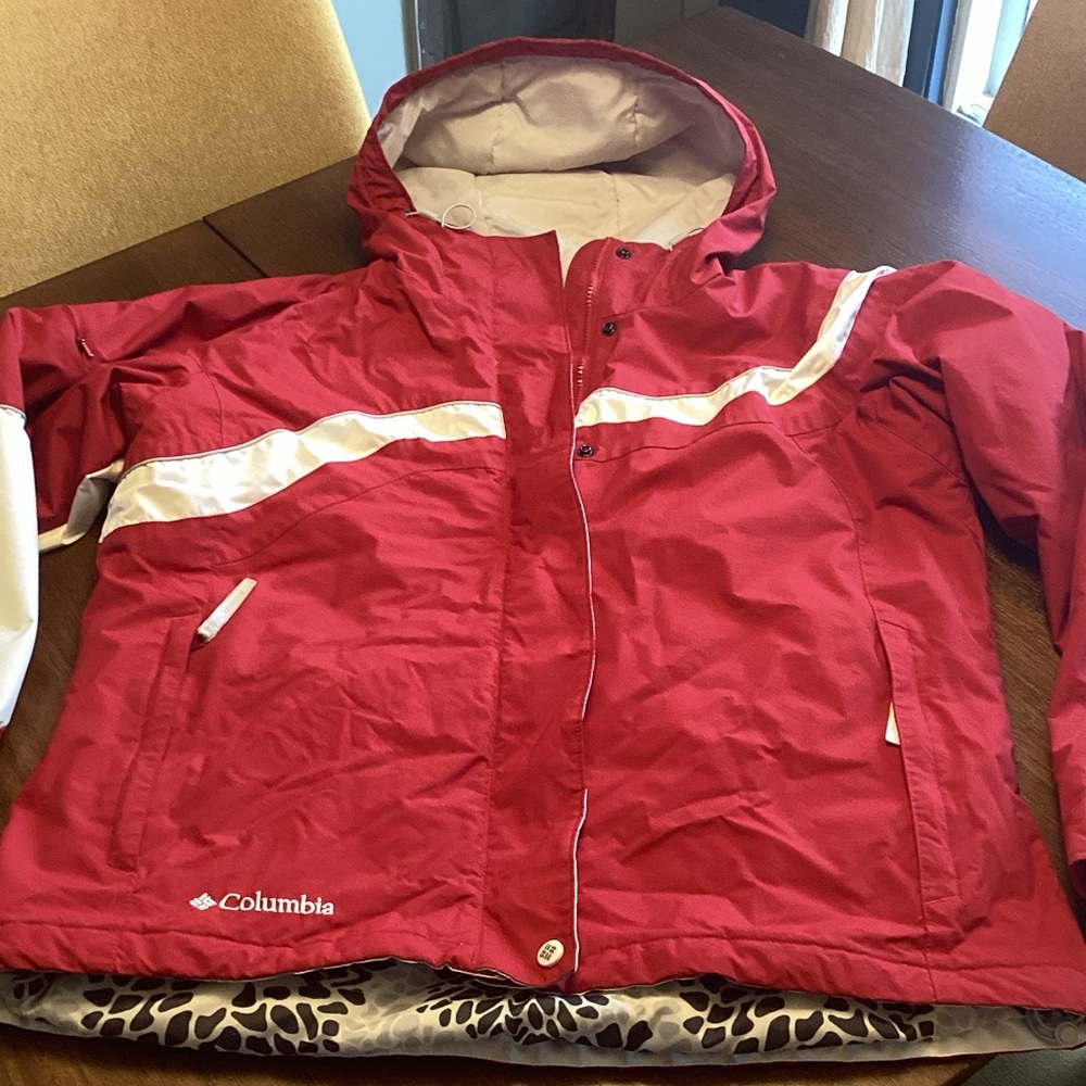 Columbia Red and White Hooded Jacket